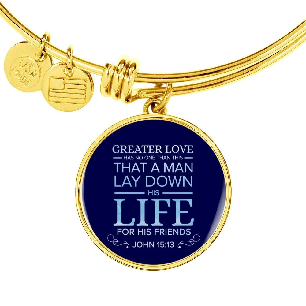 Christian John 15:13 For His Friends Personalized Engraved Gold Circle Bangle B